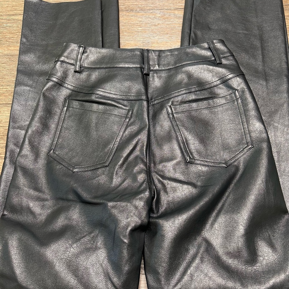 Princess Polly Black Faux Leather Pants High Waisted Straight Leg Raw Hem size 2 - Picture 7 of 12